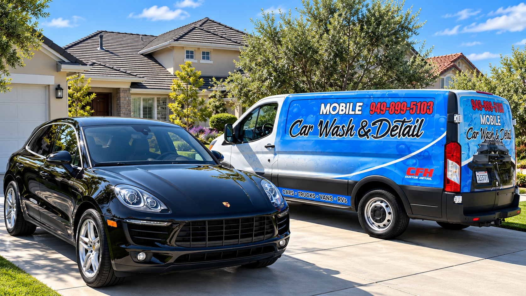 Premium vehicle being detailed by a mobile detailer